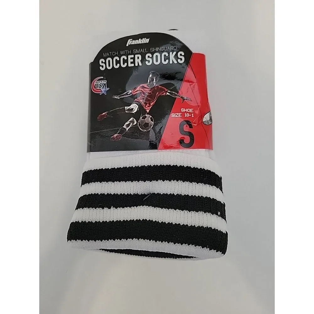 Franklin Soccer Socks White w/ Black Stripes Small  Youth Size‎ 10-1  NWT
